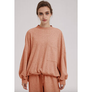 Nap Loungewear Oversized Sweater Womens M Medium Pumpkin Mock Neck Patch Pocket